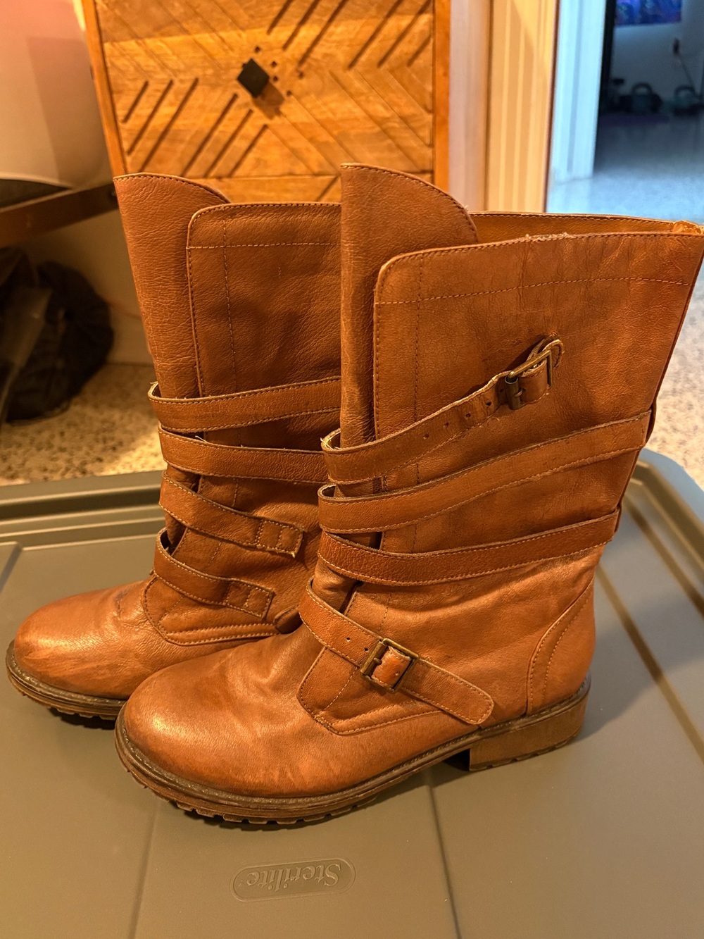 Steve Madden Ashtin Mid-Calf Brown Strap Leather Boots